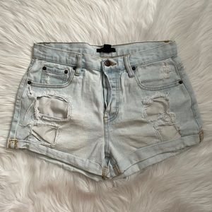 Mid rise light denim shorts